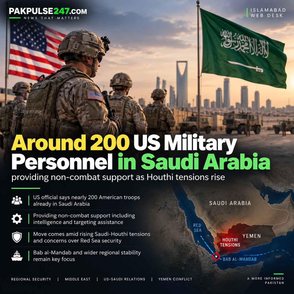 Around 200 US Military Personnel in Saudi Arabia as Houthi Tensions Rise