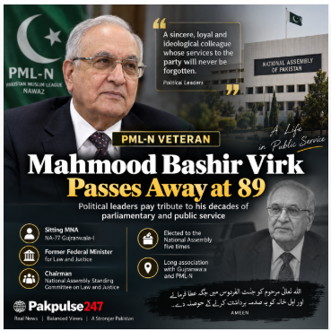 PML-N Veteran Mahmood Bashir Virk Dies at 89, Political Leaders Pay Tribute