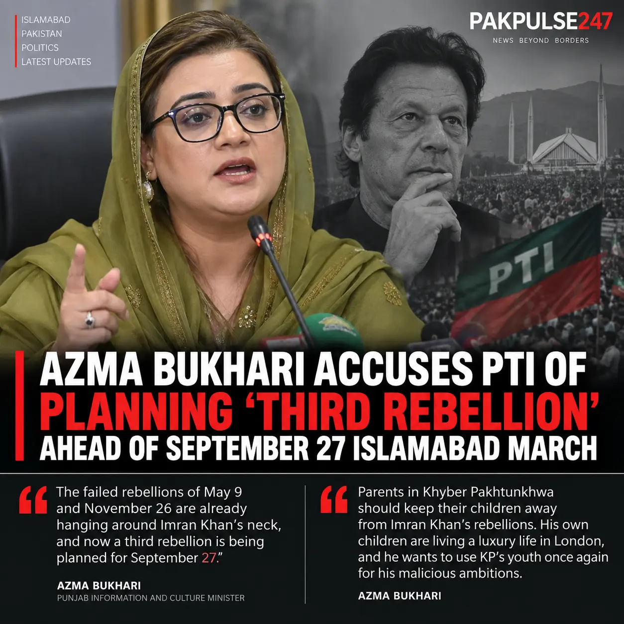 Azma Bukhari Accuses PTI of Planning ‘Third Rebellion’ Ahead of September 27 Islamabad March