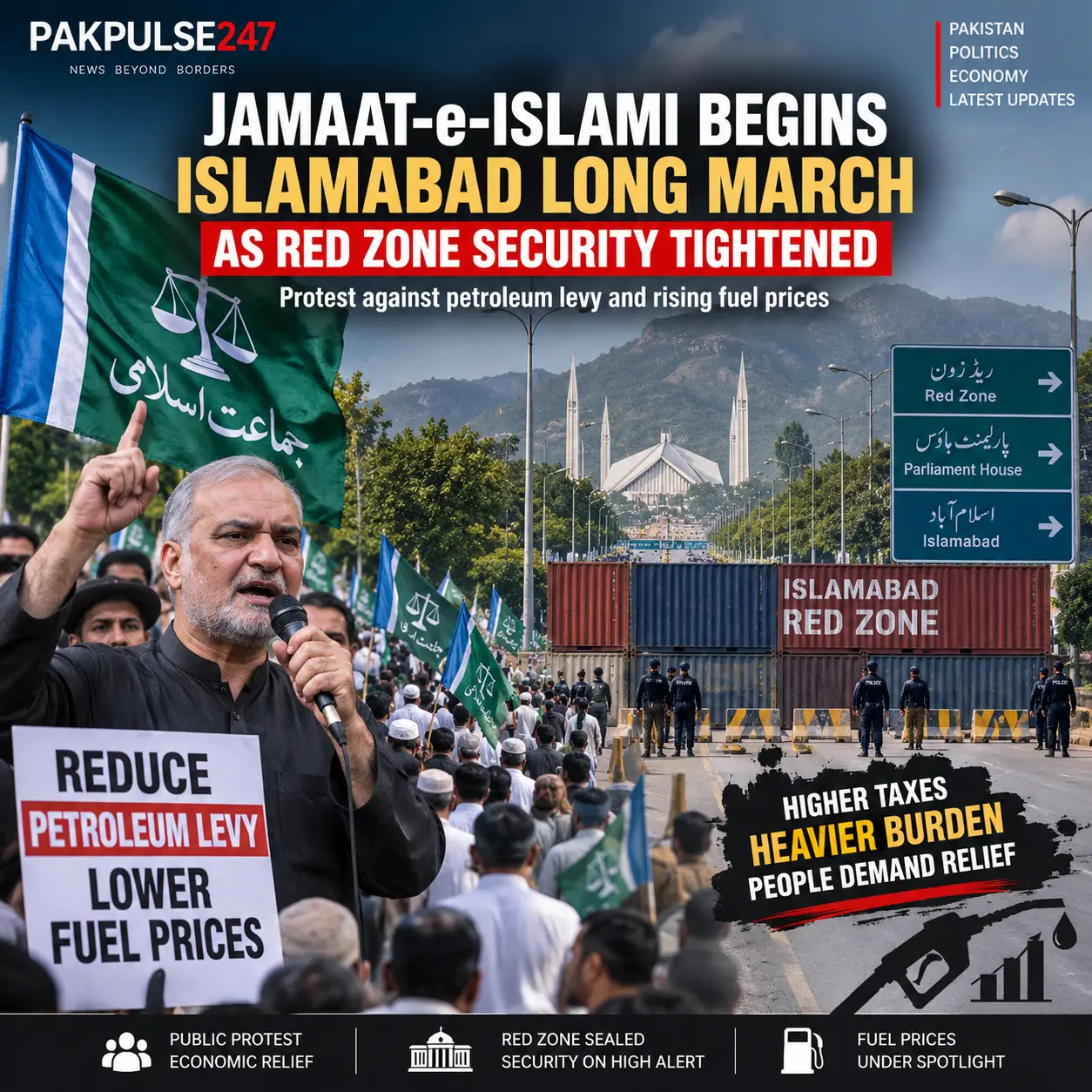 Jamaat-e-Islami Begins Islamabad Long March as Red Zone Sealed Amid Fuel Price Protest