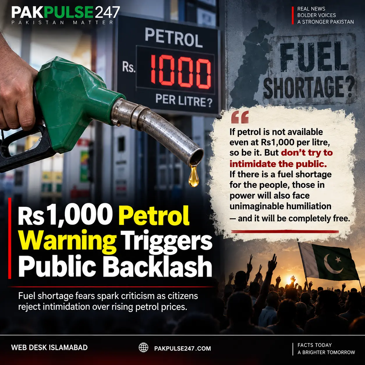 Rs1,000 Petrol Warning Draws Sharp Reaction as Fuel Supply Fears Grow in Pakistan