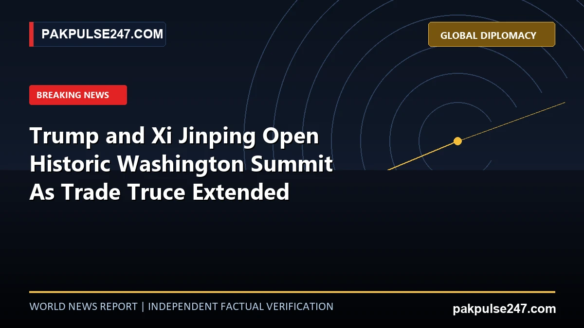 Editorial news graphic displaying US and Chinese diplomatic summit insignia with PAKPULSE247.COM global affairs branding.