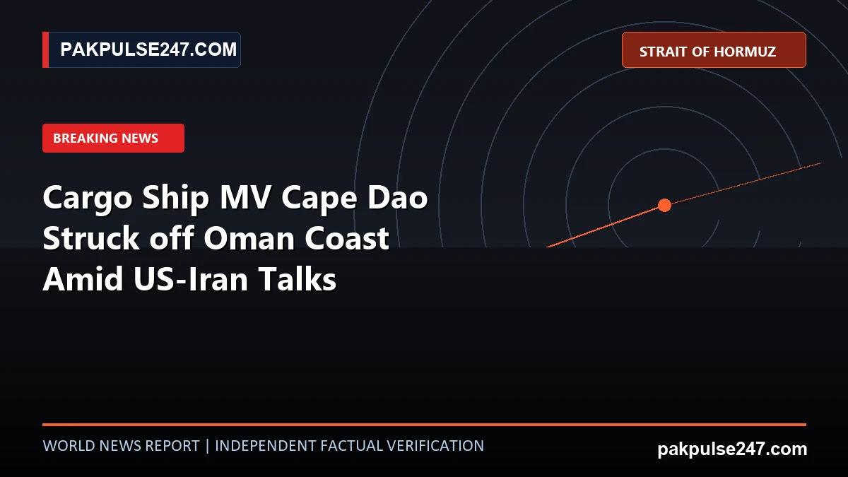 Editorial news graphic showing Strait of Hormuz maritime shipping corridor with PAKPULSE247.COM breaking news branding.