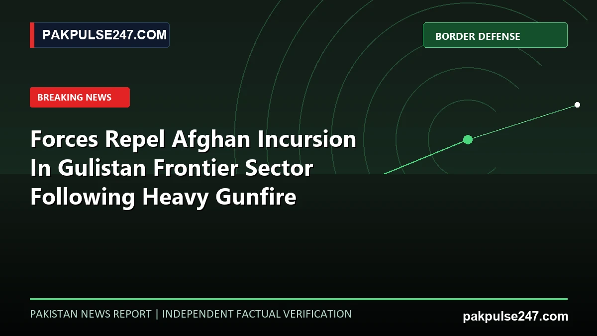 Editorial news graphic showing Pakistan border security radar geometry with PAKPULSE247.COM breaking news branding.