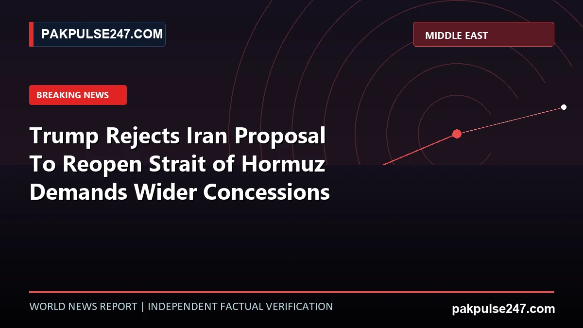 Editorial news graphic displaying Strait of Hormuz maritime navigation radar vectors with PAKPULSE247.COM world news branding.