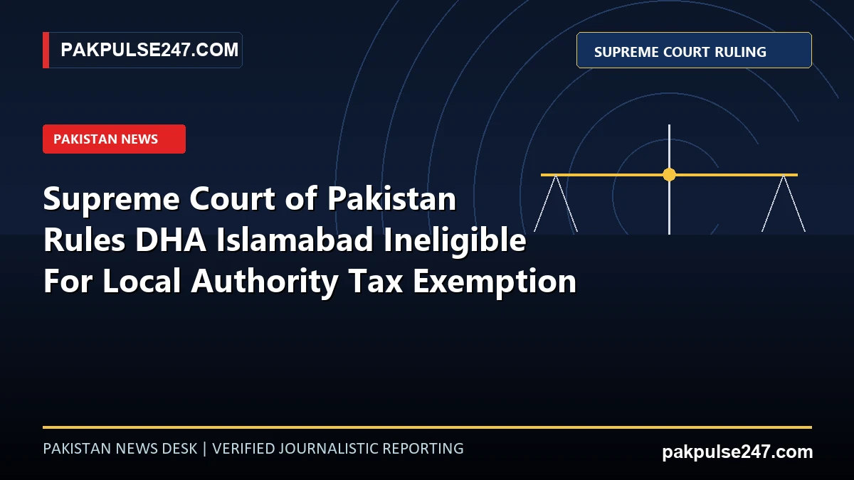 Editorial news graphic displaying Supreme Court of Pakistan legal pillars and scales of justice vectors with PAKPULSE247.COM branding.