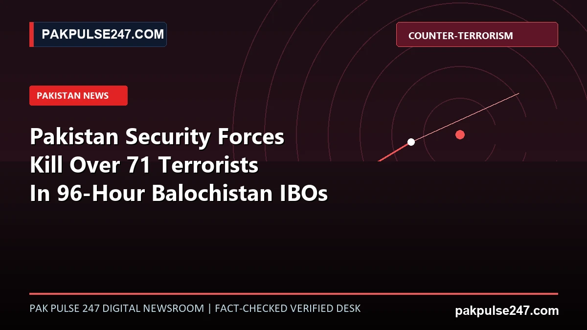 Editorial news graphic displaying counter-terrorism radar telemetry and tactical coordination vectors with PAKPULSE247.COM breaking news branding.