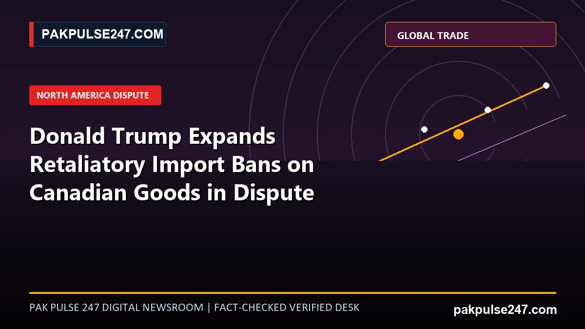 Editorial graphic illustrating US and Canada trade dispute metrics and tariff telemetry with PAKPULSE247.COM branding.