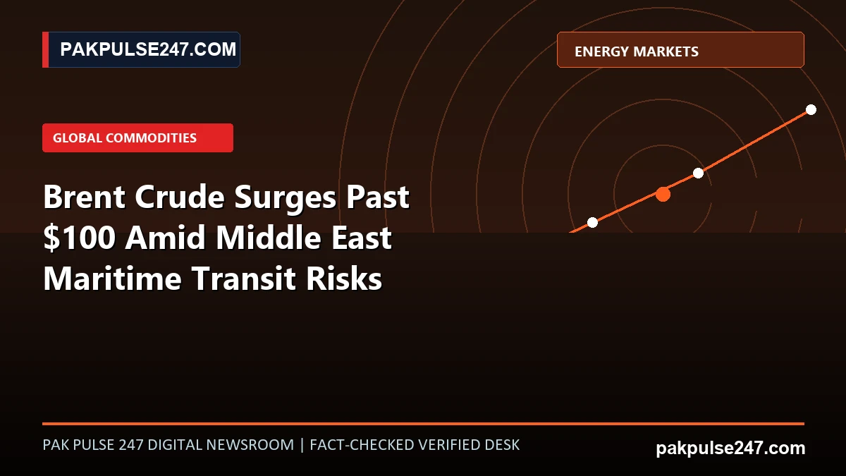 Editorial news graphic depicting global crude oil price indices and maritime energy transit corridors with PAKPULSE247.COM branding.