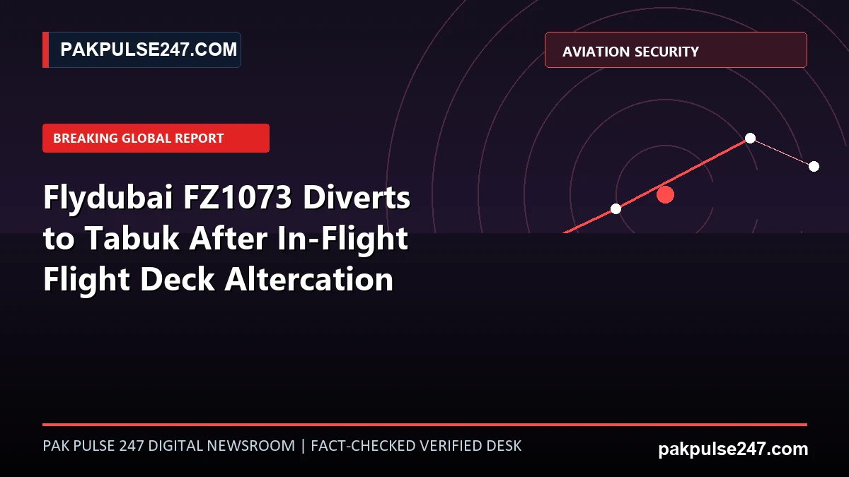 Editorial graphic illustrating international aviation emergency flight vectors, radar telemetry, and PAKPULSE247.COM branding.