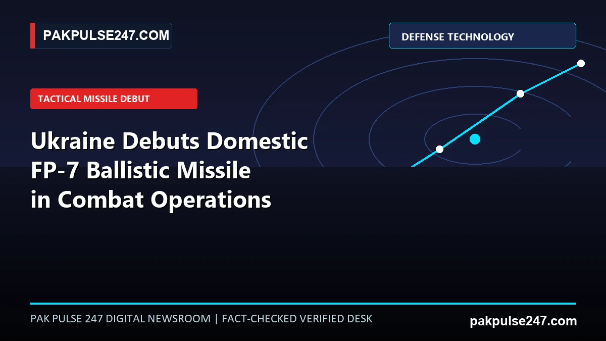 Editorial graphic illustrating Ukrainian FP-7 tactical ballistic missile trajectory telemetry vectors, targeting coordinates, and PAKPULSE247.COM branding.