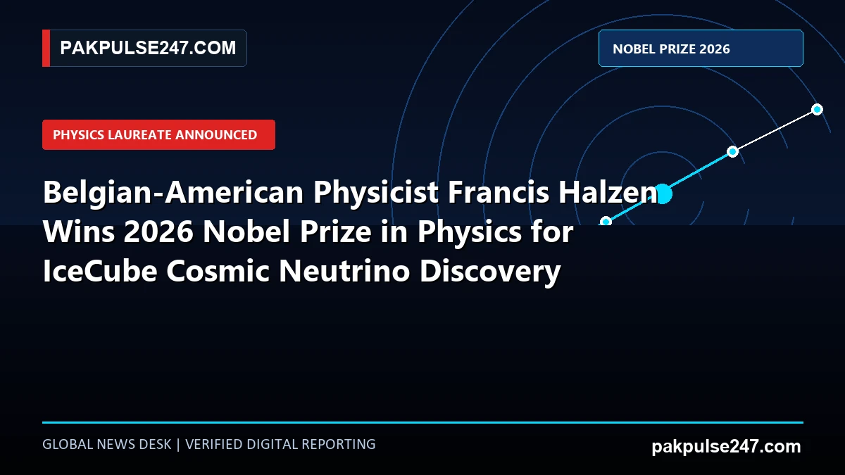 Editorial graphic illustrating IceCube neutrino observatory and Nobel Prize in Physics announcement with PAKPULSE247.COM branding.